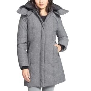 Soia & Kyo wool blend down designer luxury winter jacket tweed puffer coat S